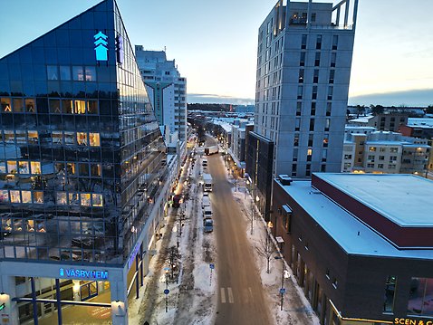 Vybild över Centralvägen i riktning mot centrum.