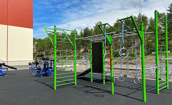 Bild på utegymmet utanför Vilundahallens fotbollshall